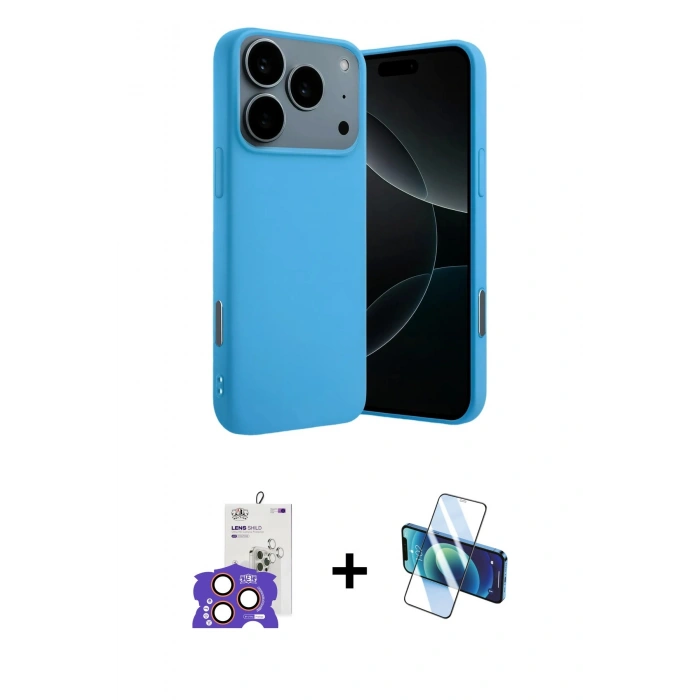 MARSİLYAN™- iPhone 17 Pro Max Kılıf Ahenk Serisi - Siyah 3D Antistatik Cam Ekran Koruyucu + Bilvis Titan Kamera Lens - TU
