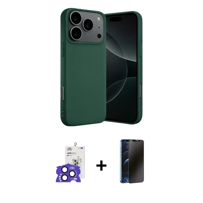 MARSİLYAN™- iPhone 17 Pro Max Kılıf Ahenk Serisi - Siyah 3D Antistatik Hayalet Cam Ekran Koruyucu + Bilvis Titan Kamera Lens - LT