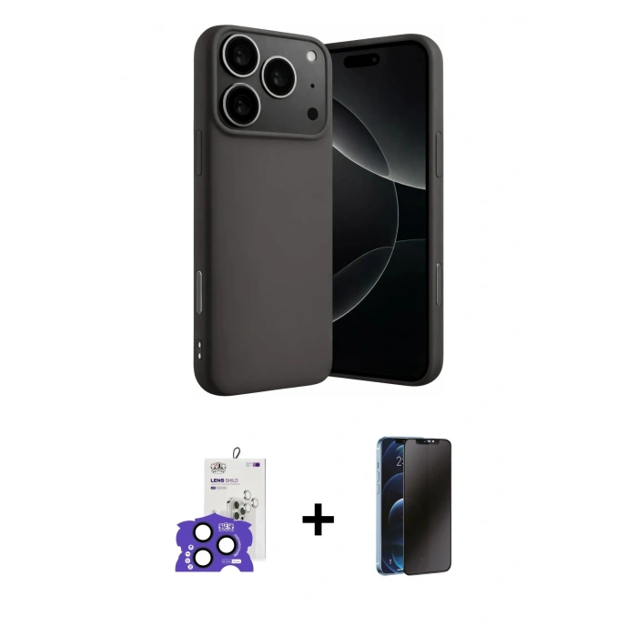 MARSİLYAN™- iPhone 17 Pro Max Kılıf Ahenk Serisi - Siyah 3D Antistatik Hayalet Cam Ekran Koruyucu + Bilvis Titan Kamera Lens - LT