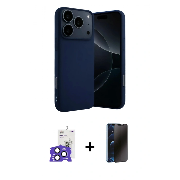 MARSİLYAN™- iPhone 17 Pro Max Kılıf Ahenk Serisi - Siyah 3D Antistatik Hayalet Cam Ekran Koruyucu + Bilvis Titan Kamera Lens - LT