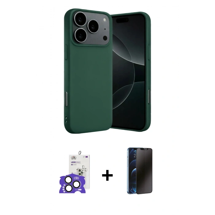 MARSİLYAN™- iPhone 17 Pro Max Kılıf Ahenk Serisi - Siyah 3D Antistatik Hayalet Cam Ekran Koruyucu + Bilvis Titan Kamera Lens - NLGY