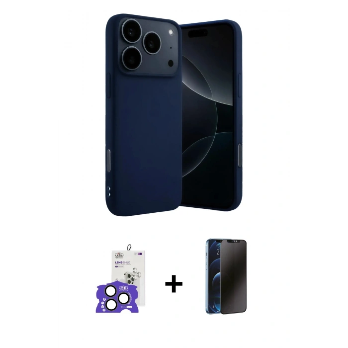 MARSİLYAN™- iPhone 17 Pro Max Kılıf Ahenk Serisi - Siyah 3D Antistatik Hayalet Cam Ekran Koruyucu + Bilvis Titan Kamera Lens - NLGY