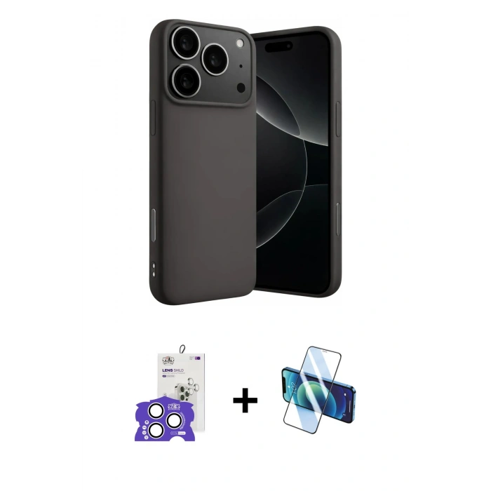 MARSİLYAN™- iPhone 17 Pro Max Kılıf Ahenk Serisi - Siyah 3D Antistatik Seramik Nano Ekran Koruyucu + Bilvis Titan Kamera Lens - GS