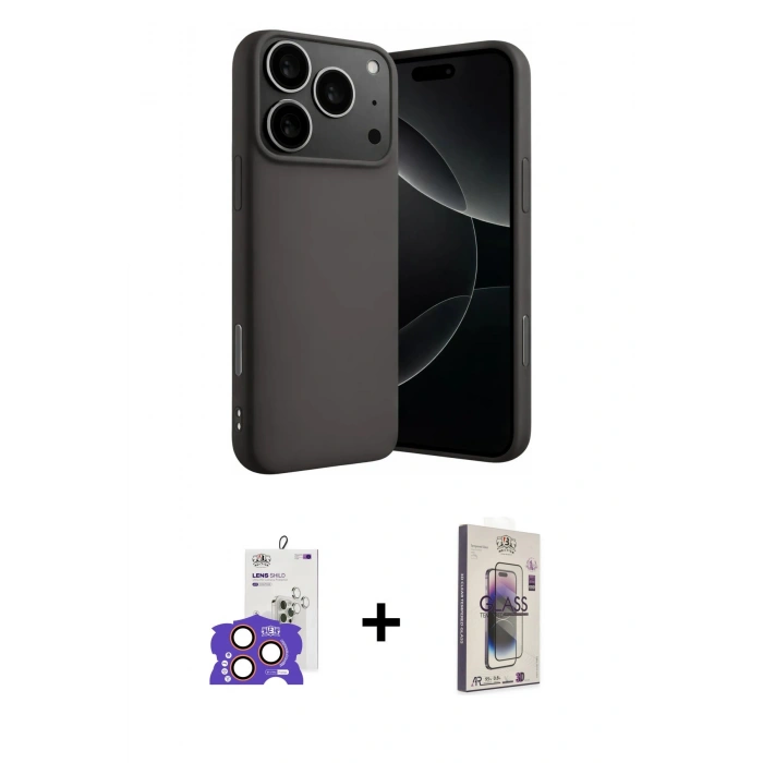 MARSİLYAN™- iPhone 17 Pro Max Kılıf Ahenk Serisi - Siyah Bilvis 3D Cam Ekran Koruyucu + Bilvis Titan Kamera Lens - TU