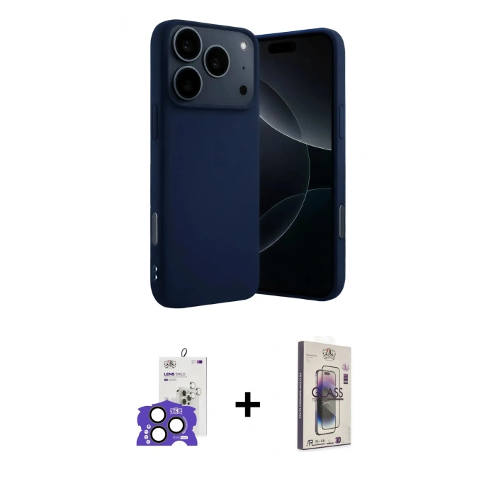 MARSİLYAN™- iPhone 17 Pro Max Kılıf Ahenk Serisi - Siyah Bilvis 3D Cam Ekran Koruyucu + Bilvis Titan Kamera Lens - NLGY