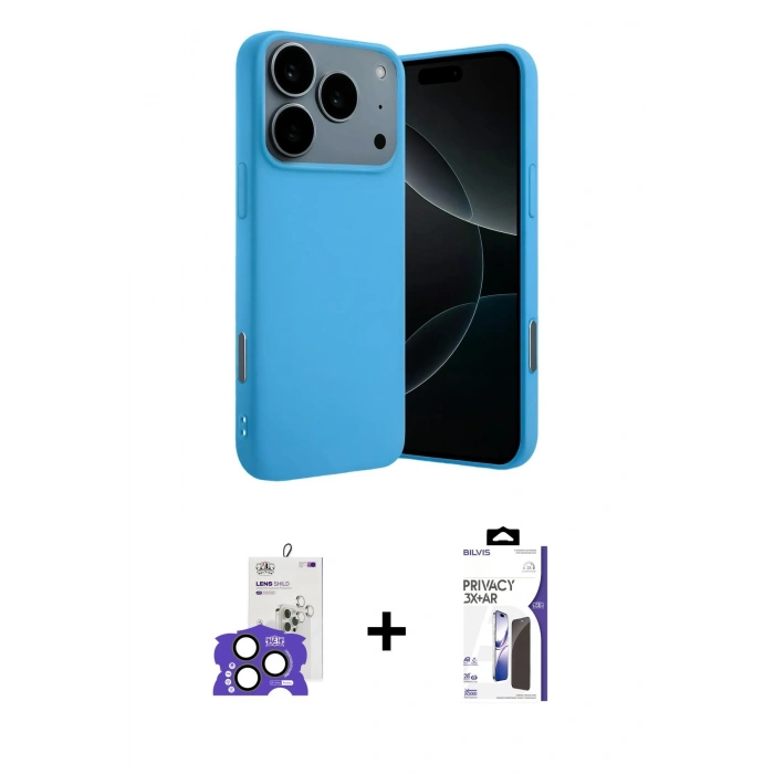MARSİLYAN™- iPhone 17 Pro Max Kılıf Ahenk Serisi - Siyah Bilvis 3X AR Hayalet Cam Ekran Koruyucu + Bilvis Titan Kamera Lens - NLGY
