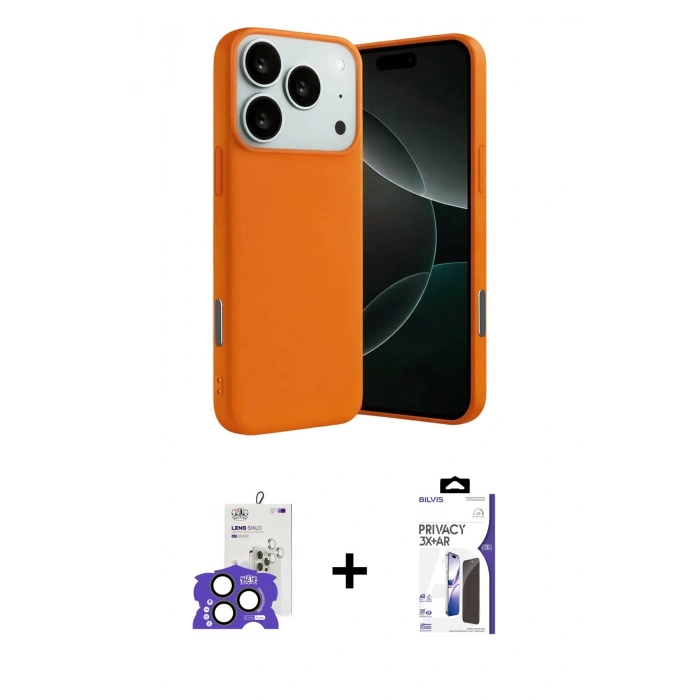 MARSİLYAN™- iPhone 17 Pro Max Kılıf Ahenk Serisi - Siyah Bilvis 3X AR Hayalet Cam Ekran Koruyucu + Bilvis Titan Kamera Lens - NLGY