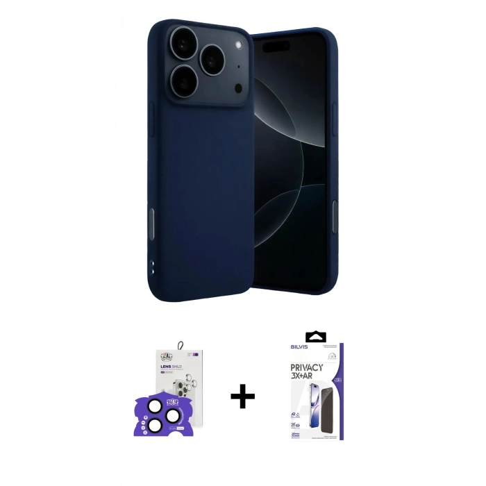 MARSİLYAN™- iPhone 17 Pro Max Kılıf Ahenk Serisi - Siyah Bilvis 3X AR Hayalet Cam Ekran Koruyucu + Bilvis Titan Kamera Lens - LT