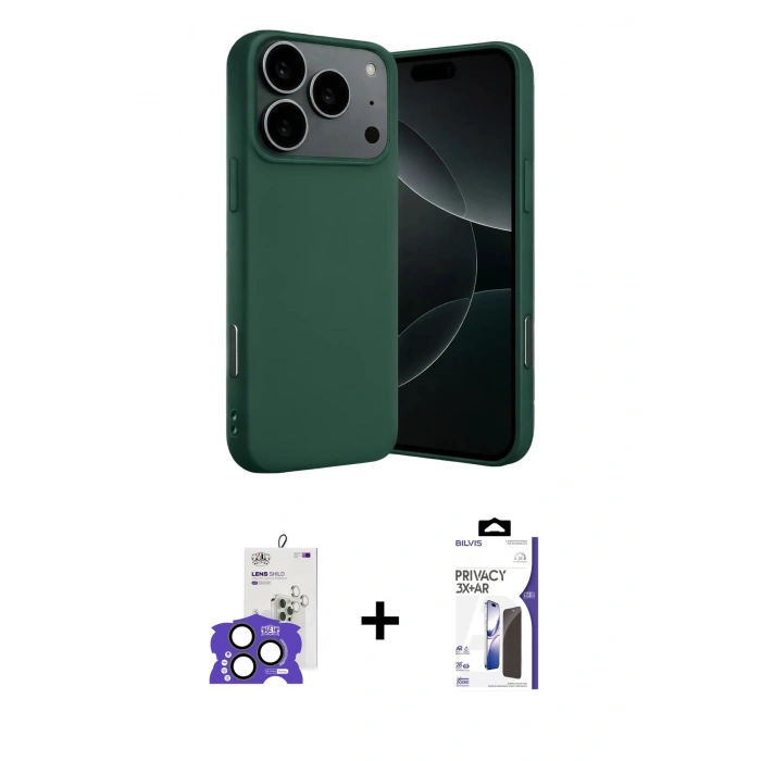MARSİLYAN™- iPhone 17 Pro Max Kılıf Ahenk Serisi - Siyah Bilvis 3X AR Hayalet Cam Ekran Koruyucu + Bilvis Titan Kamera Lens - NLGY