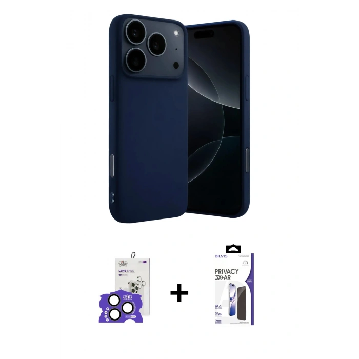 MARSİLYAN™- iPhone 17 Pro Max Kılıf Ahenk Serisi - Siyah Bilvis 3X AR Hayalet Cam Ekran Koruyucu + Bilvis Titan Kamera Lens - NLGY