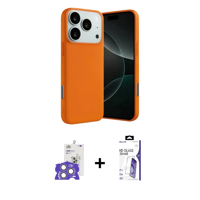 MARSİLYAN™- iPhone 17 Pro Max Kılıf Ahenk Serisi - Siyah Bilvis 3X AR HD Cam Ekran Koruyucu + Bilvis Titan Kamera Lens - GS