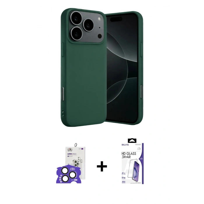 MARSİLYAN™- iPhone 17 Pro Max Kılıf Ahenk Serisi - Siyah Bilvis 3X AR HD Cam Ekran Koruyucu + Bilvis Titan Kamera Lens - NLGY