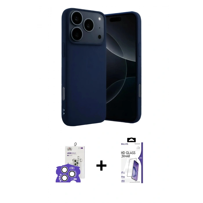 MARSİLYAN™- iPhone 17 Pro Max Kılıf Ahenk Serisi - Siyah Bilvis 3X AR HD Cam Ekran Koruyucu + Bilvis Titan Kamera Lens - GS