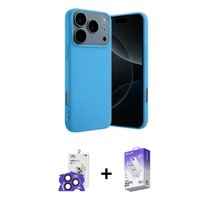 MARSİLYAN™- iPhone 17 Pro Max Kılıf Ahenk Serisi - Siyah Bilvis 5in1 3D Magic Cam Ekran Koruyucu + Bilvis Titan Kamera Lens - LT