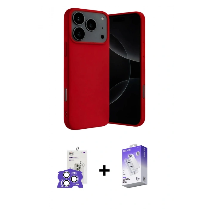 MARSİLYAN™- iPhone 17 Pro Max Kılıf Ahenk Serisi - Siyah Bilvis 5in1 3D Magic Cam Ekran Koruyucu + Bilvis Titan Kamera Lens - GS