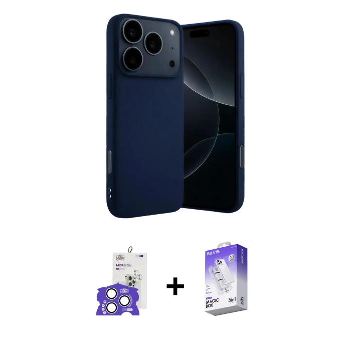 MARSİLYAN™- iPhone 17 Pro Max Kılıf Ahenk Serisi - Siyah Bilvis 5in1 3D Magic Cam Ekran Koruyucu + Bilvis Titan Kamera Lens - GS
