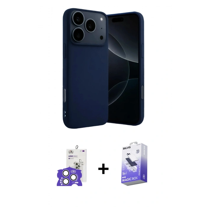 MARSİLYAN™- iPhone 17 Pro Max Kılıf Ahenk Serisi - Siyah Bilvis 5in1 5D Magic Hayalet Cam Ekran Koruyucu + Bilvis Titan Kamera Lens - GS