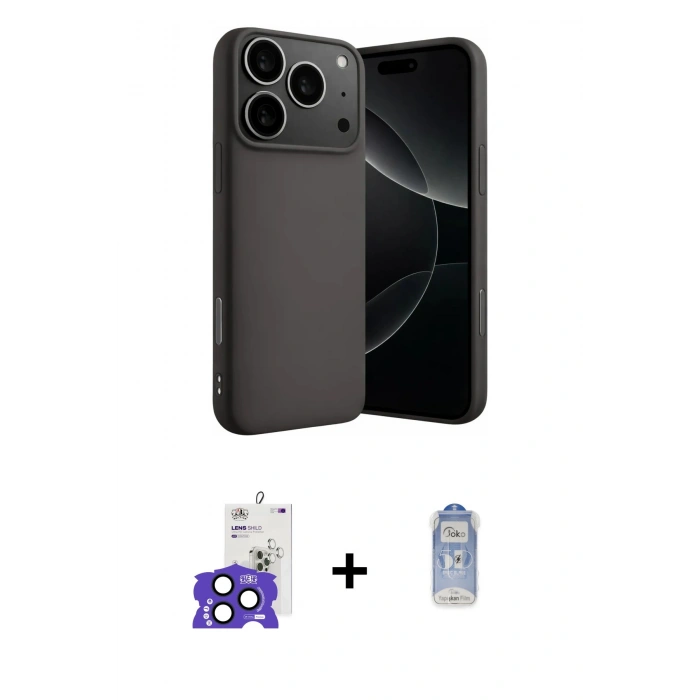 MARSİLYAN™- iPhone 17 Pro Max Kılıf Ahenk Serisi - Siyah Joko Magic 5D Cam + Bilvis Titan Kamera Lens - LT
