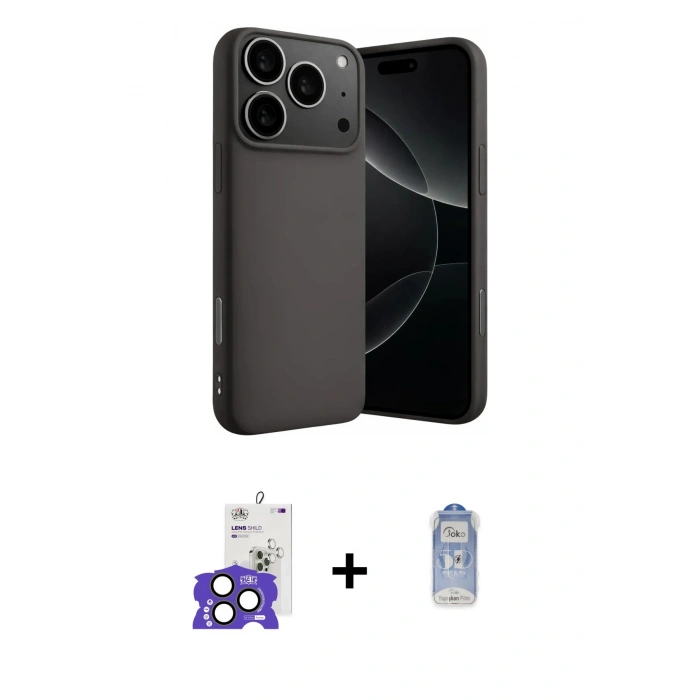 MARSİLYAN™- iPhone 17 Pro Max Kılıf Ahenk Serisi - Siyah Joko Magic 5D Cam + Bilvis Titan Kamera Lens - NLGY
