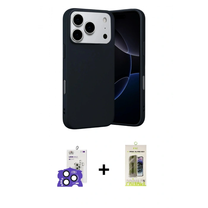 MARSİLYAN™- iPhone 17 Pro Max Kılıf Ahenk Serisi - Siyah Joko Magic 5D Hayalet Cam + Bilvis Titan Kamera Lens - LT