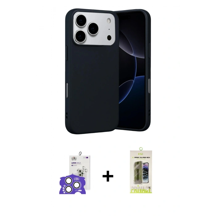 MARSİLYAN™- iPhone 17 Pro Max Kılıf Ahenk Serisi - Siyah Joko Magic 5D Hayalet Cam + Bilvis Titan Kamera Lens - GS
