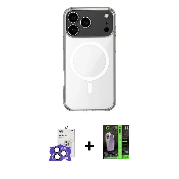 MARSİLYAN™- iPhone 17 Pro Max Kılıf Ahenk Yansıma Prime - Şeffaf 360 Full Body Arka Koruyucu + Bilvis Titan Kamera Lens - NLGY