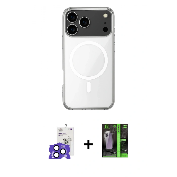 MARSİLYAN™- iPhone 17 Pro Max Kılıf Ahenk Yansıma Prime - Şeffaf 360 Full Body Arka Koruyucu + Bilvis Titan Kamera Lens - LT