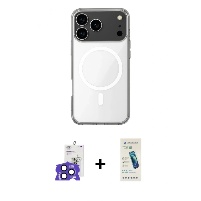 MARSİLYAN™- iPhone 17 Pro Max Kılıf Ahenk Yansıma Prime - Şeffaf Pasifik Cam Ekran Koruyucu + Bilvis Titan Kamera Lens - LT