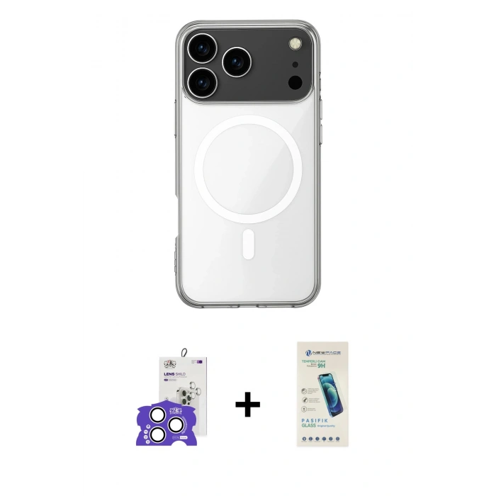 MARSİLYAN™- iPhone 17 Pro Max Kılıf Ahenk Yansıma Prime - Şeffaf Pasifik Cam Ekran Koruyucu + Bilvis Titan Kamera Lens - GS