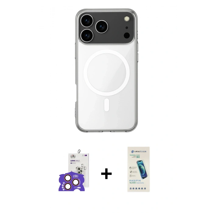 MARSİLYAN™- iPhone 17 Pro Max Kılıf Ahenk Yansıma Prime - Şeffaf Pasifik Cam Ekran Koruyucu + Bilvis Titan Kamera Lens - TU