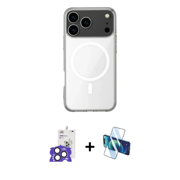 MARSİLYAN™- iPhone 17 Pro Max Kılıf Ahenk Yansıma Prime - Siyah 3D Antistatik Cam Ekran Koruyucu + Bilvis Titan Kamera Lens - NLGY