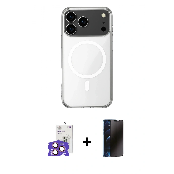 MARSİLYAN™- iPhone 17 Pro Max Kılıf Ahenk Yansıma Prime - Siyah 3D Antistatik Hayalet Cam Ekran Koruyucu + Bilvis Titan Kamera Lens - TU