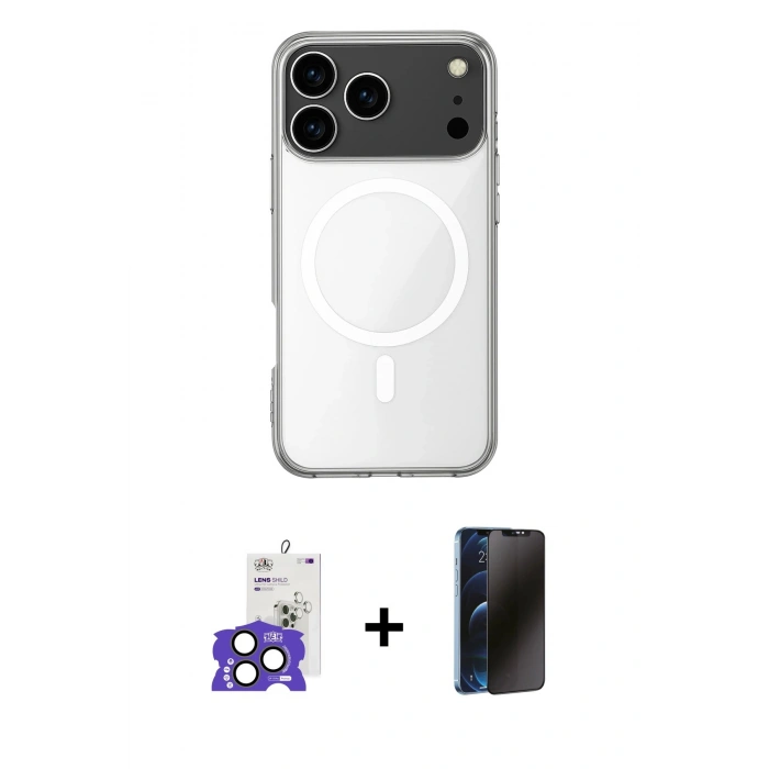 MARSİLYAN™- iPhone 17 Pro Max Kılıf Ahenk Yansıma Prime - Siyah 3D Antistatik Hayalet Cam Ekran Koruyucu + Bilvis Titan Kamera Lens - NLGY