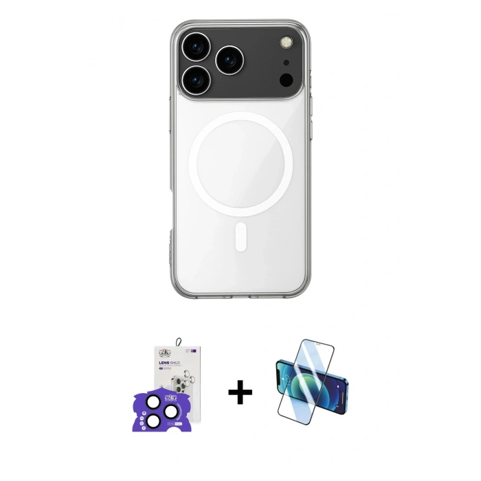 MARSİLYAN™- iPhone 17 Pro Max Kılıf Ahenk Yansıma Prime - Siyah 3D Antistatik Seramik Nano Ekran Koruyucu + Lacivert Bilvis Titan Kamera Lens