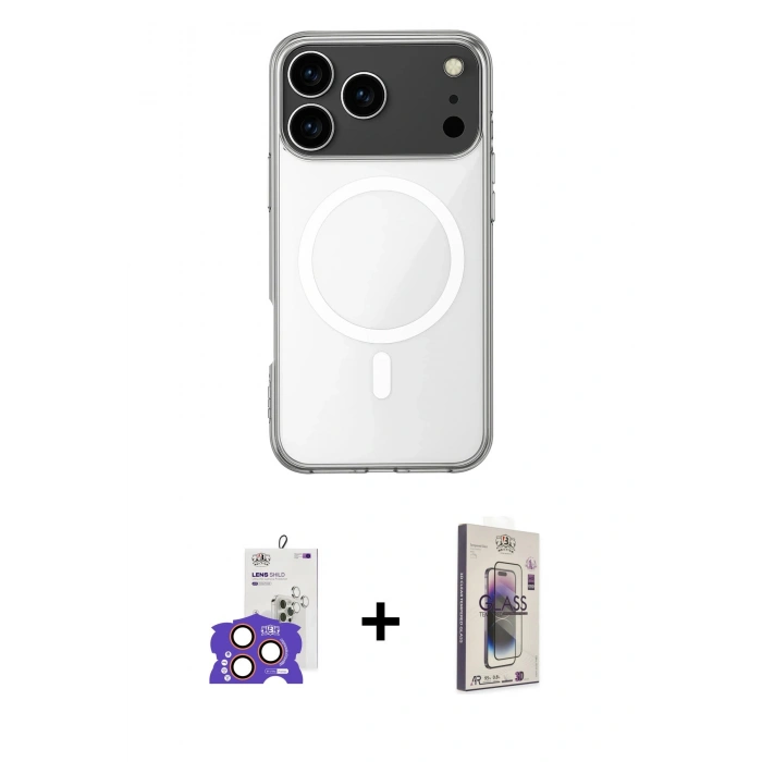 MARSİLYAN™- iPhone 17 Pro Max Kılıf Ahenk Yansıma Prime - Siyah Bilvis 3D Cam Ekran Koruyucu + Bilvis Titan Kamera Lens - TU
