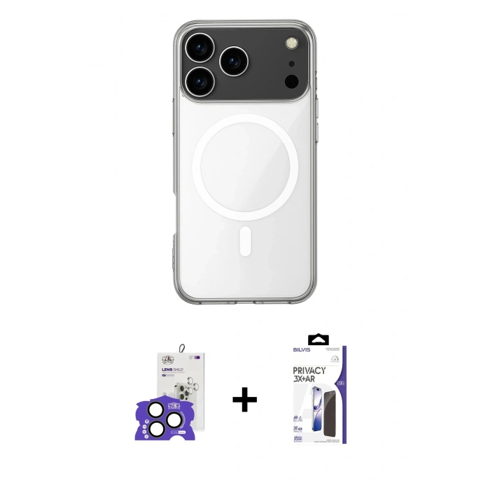 MARSİLYAN™- iPhone 17 Pro Max Kılıf Ahenk Yansıma Prime - Siyah Bilvis 3X AR Hayalet Cam Ekran Koruyucu + Bilvis Titan Kamera Lens - NLGY