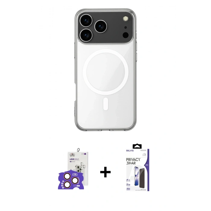 MARSİLYAN™- iPhone 17 Pro Max Kılıf Ahenk Yansıma Prime - Siyah Bilvis 3X AR Hayalet Cam Ekran Koruyucu + Bilvis Titan Kamera Lens - TU