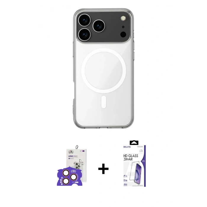 MARSİLYAN™- iPhone 17 Pro Max Kılıf Ahenk Yansıma Prime - Siyah Bilvis 3X AR HD Cam Ekran Koruyucu + Bilvis Titan Kamera Lens - TU