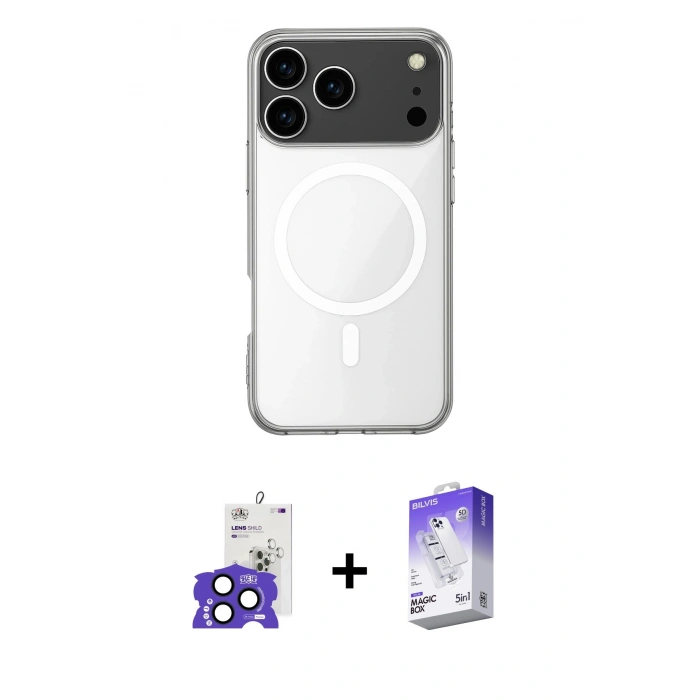 MARSİLYAN™- iPhone 17 Pro Max Kılıf Ahenk Yansıma Prime - Siyah Bilvis 5in1 3D Magic Cam Ekran Koruyucu + Lacivert Bilvis Titan Kamera Lens