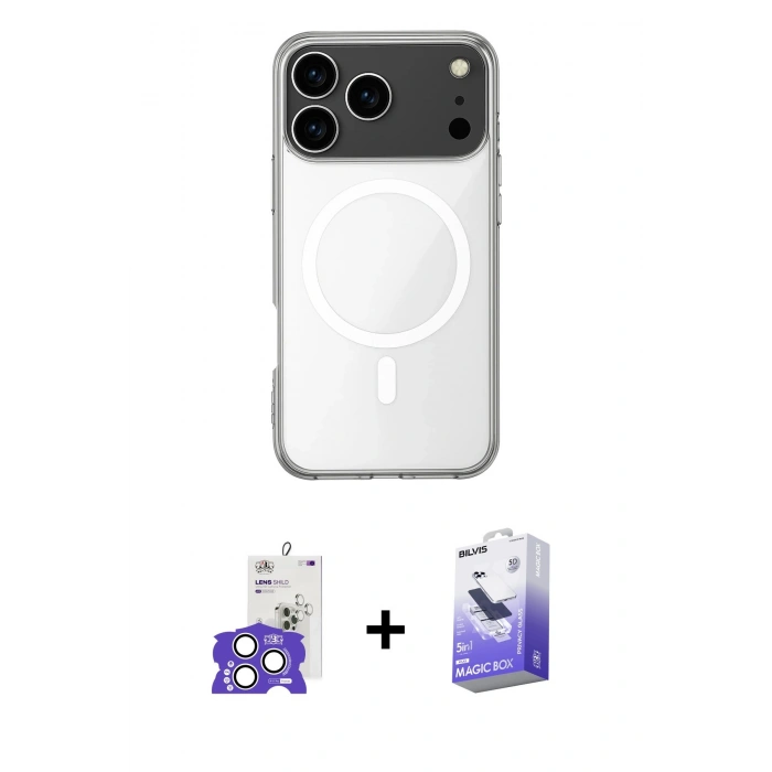 MARSİLYAN™- iPhone 17 Pro Max Kılıf Ahenk Yansıma Prime - Siyah Bilvis 5in1 5D Magic Hayalet Cam Ekran Koruyucu + Bilvis Titan Kamera Lens - GS