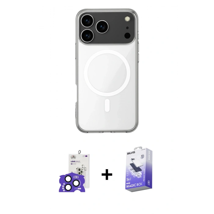 MARSİLYAN™- iPhone 17 Pro Max Kılıf Ahenk Yansıma Prime - Siyah Bilvis 5in1 5D Magic Hayalet Cam Ekran Koruyucu + Bilvis Titan Kamera Lens - LT