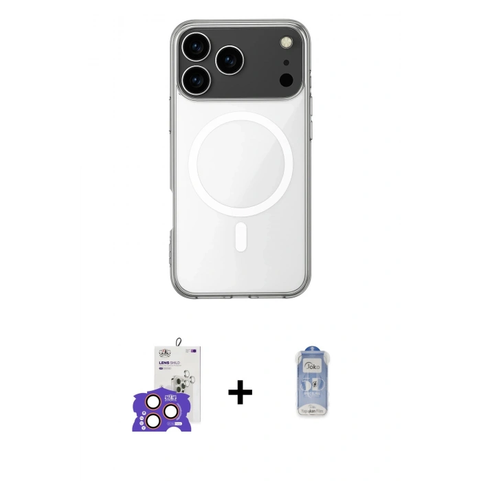MARSİLYAN™- iPhone 17 Pro Max Kılıf Ahenk Yansıma Prime - Siyah Joko Magic 5D Cam + Bilvis Titan Kamera Lens - TU