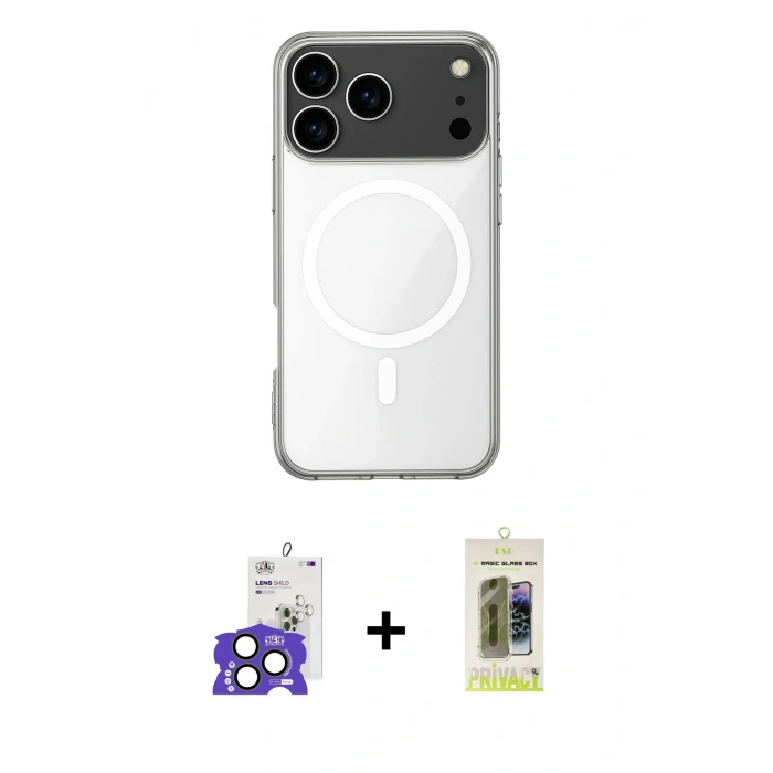 MARSİLYAN™- iPhone 17 Pro Max Kılıf Ahenk Yansıma Prime - Siyah Joko Magic 5D Hayalet Cam + Natural Grey Bilvis Titan Kamera Lens