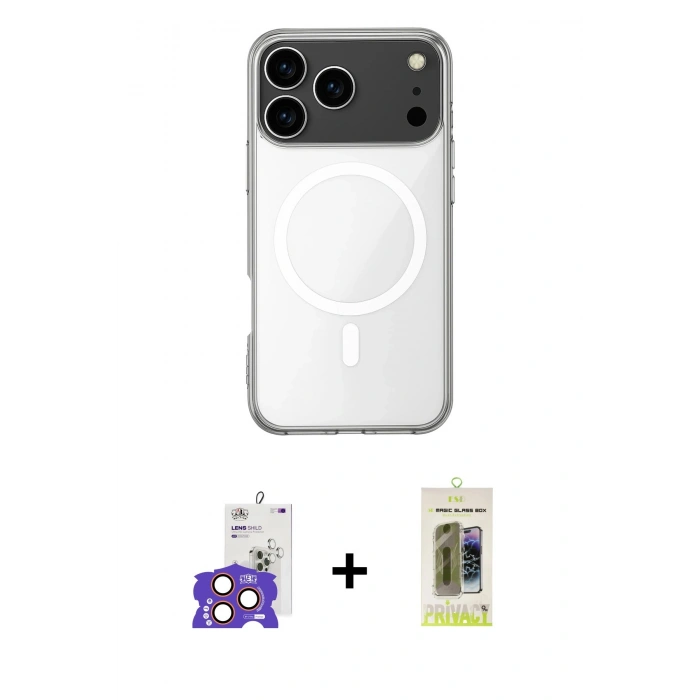 MARSİLYAN™- iPhone 17 Pro Max Kılıf Ahenk Yansıma Prime - Siyah Joko Magic 5D Hayalet Cam + Bilvis Titan Kamera Lens - TU