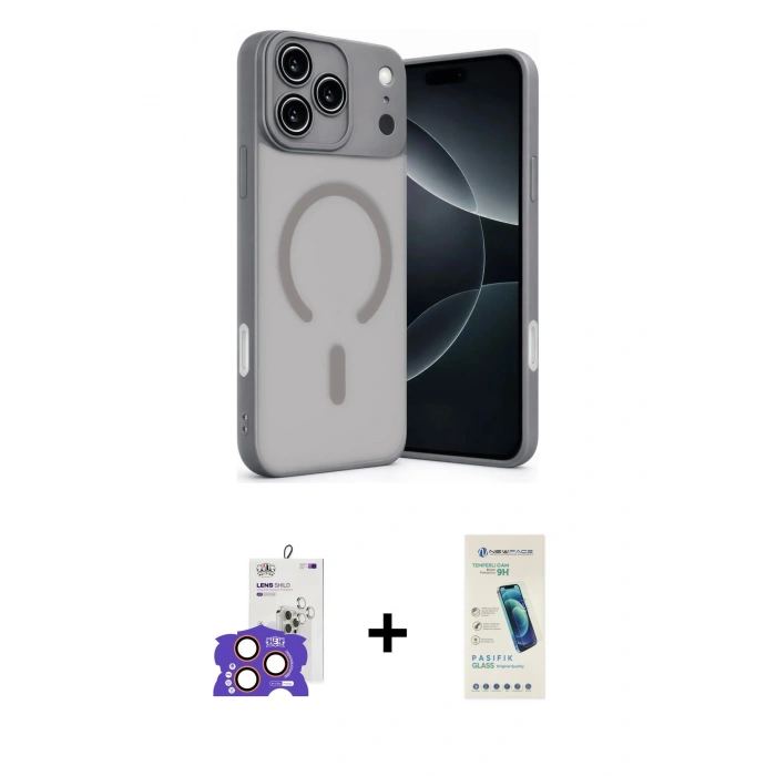 MARSİLYAN™- iPhone 17 Pro Max Kılıf Çekirdek Klasik Özel Seri - Şeffaf Pasifik Cam Ekran Koruyucu + Bilvis Titan Kamera Lens - TU
