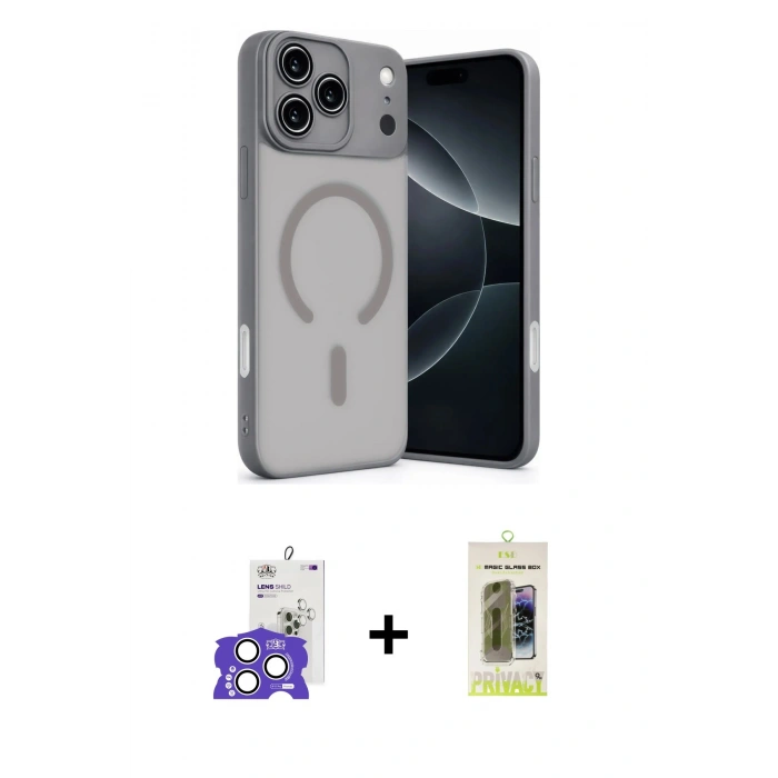 MARSİLYAN™- iPhone 17 Pro Max Kılıf Çekirdek Klasik Özel Seri - Siyah Joko Magic 5D Hayalet Cam + Gümüş Bilvis Titan Kamera Lens