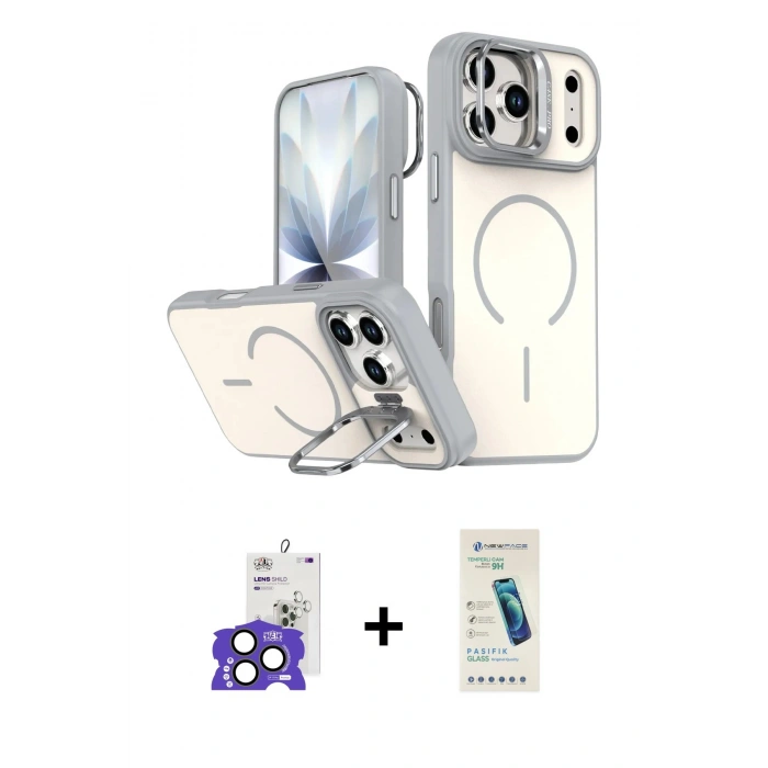 MARSİLYAN™- iPhone 17 Pro Max Kılıf Çekirdek Klasik - Şeffaf Pasifik Cam Ekran Koruyucu + Bilvis Titan Kamera Lens - NLGY