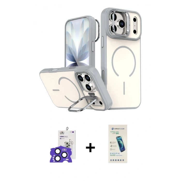 MARSİLYAN™- iPhone 17 Pro Max Kılıf Çekirdek Klasik - Şeffaf Pasifik Cam Ekran Koruyucu + Bilvis Titan Kamera Lens - LT