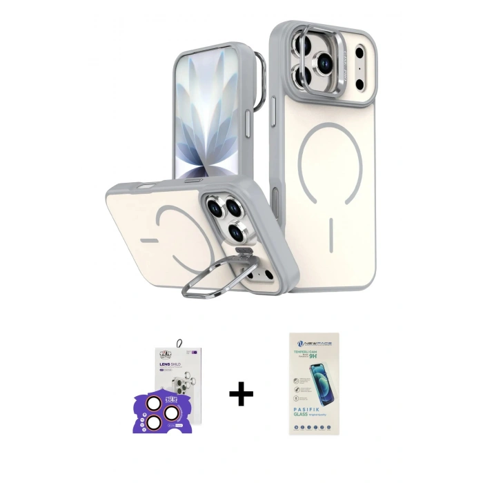 MARSİLYAN™- iPhone 17 Pro Max Kılıf Çekirdek Klasik - Şeffaf Pasifik Cam Ekran Koruyucu + Bilvis Titan Kamera Lens - TU