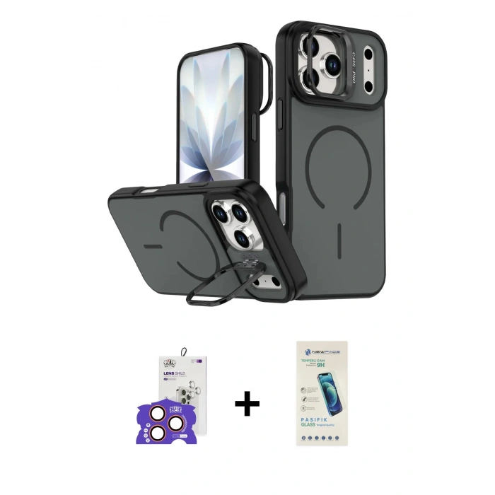 MARSİLYAN™- iPhone 17 Pro Max Kılıf Çekirdek Klasik - Şeffaf Pasifik Cam Ekran Koruyucu + Bilvis Titan Kamera Lens - TU